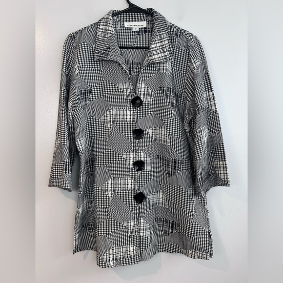 Caroline Rose Tops - Caroline Rose Black/White Button Front Mixed Print Collared Jacket/Top Medium
